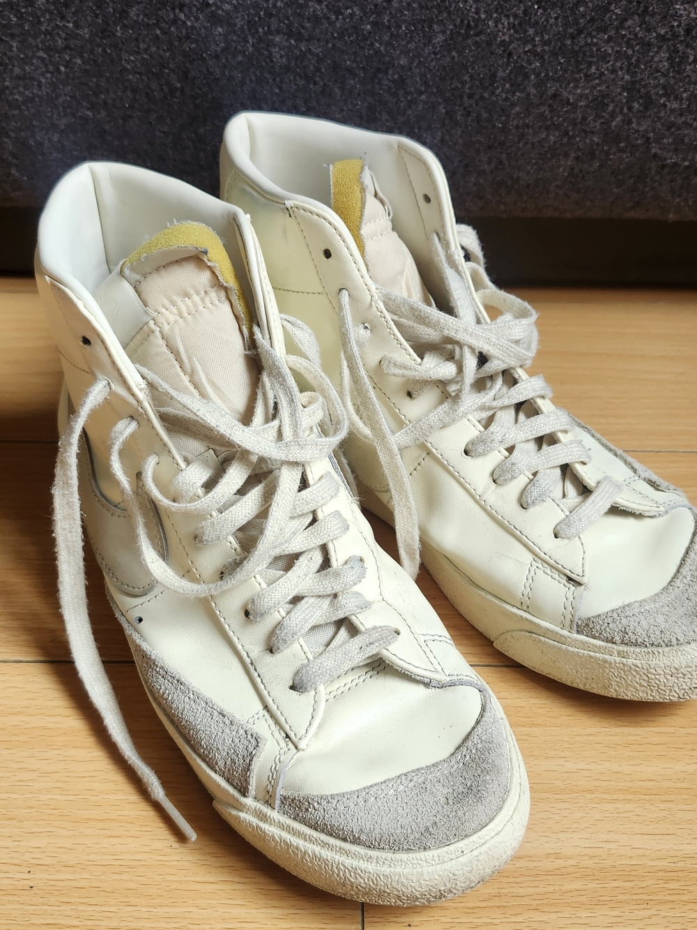 Nike Women’s High-Top Leather Sneakers in Off-White and Gray